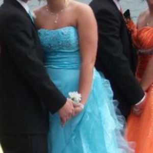 Light blue aqua colored prom dress